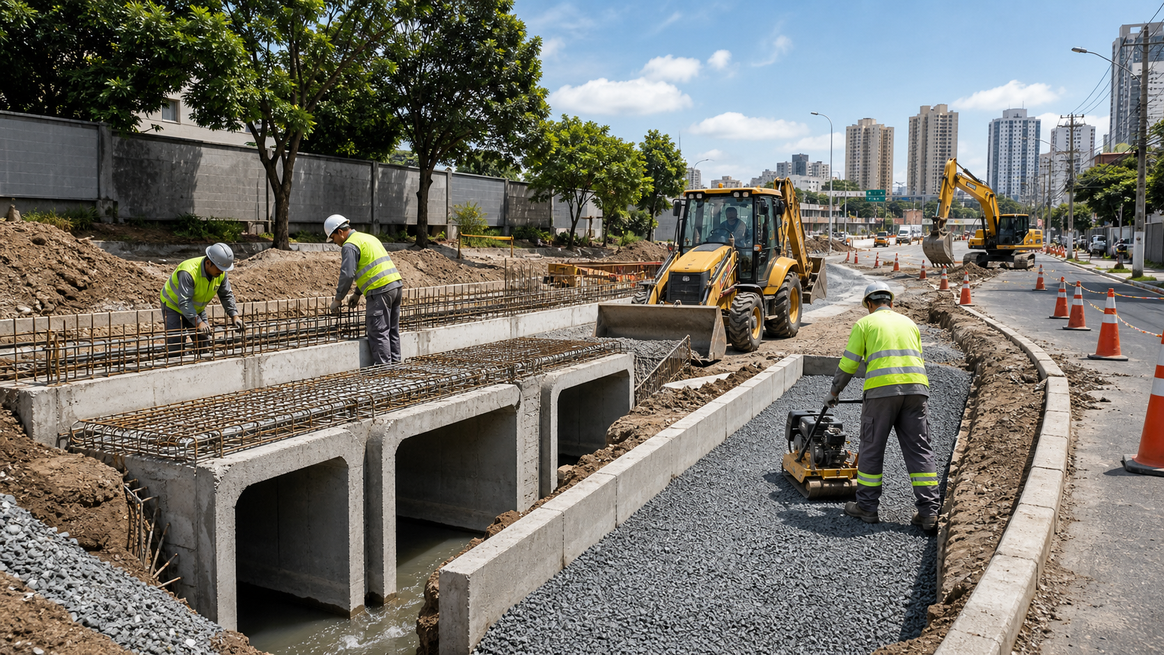 Obra urbana de infraestrutura e drenagem