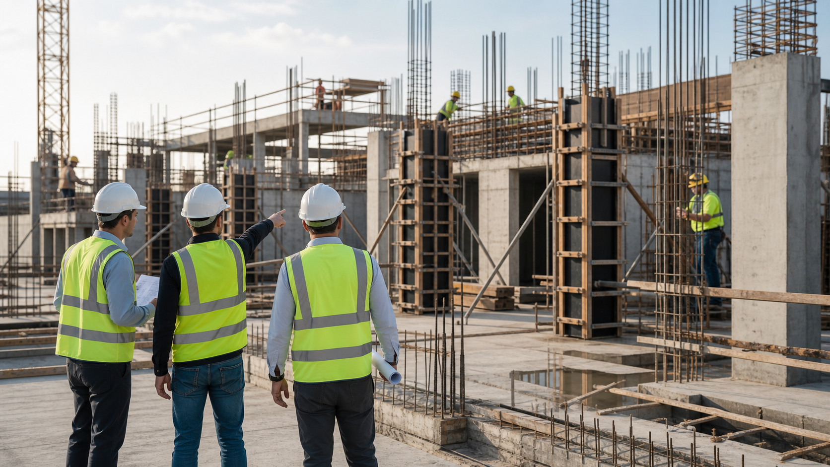Equipe acompanhando execução de obras civis